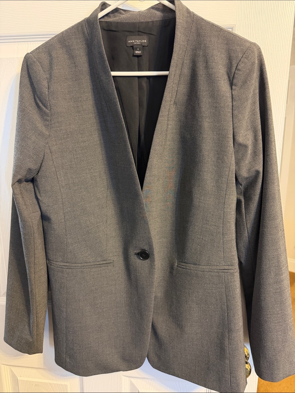 Ann Taylor Factory Charcoal Gray Single-Button Open Blazer